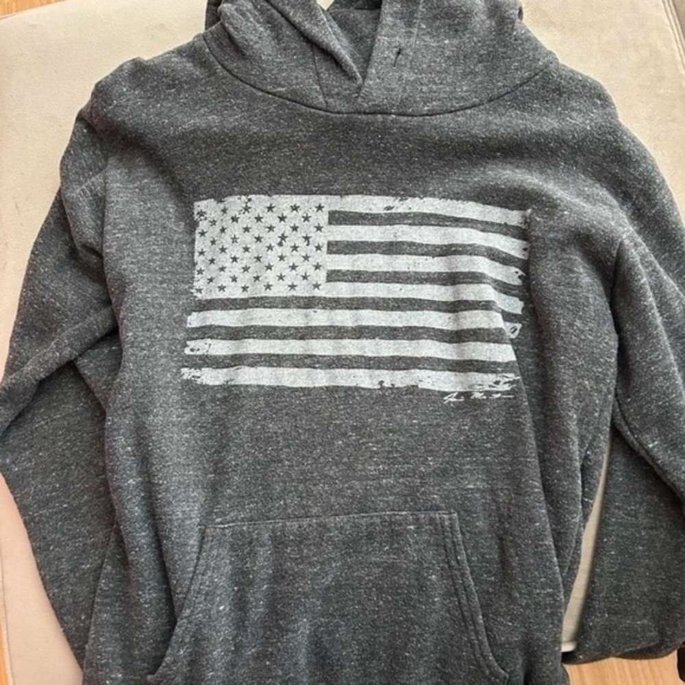 Gray Hoodie with American Flag Design
